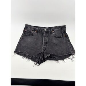 Levis 501 Original High Rise Cut Off Denim Shorts Faded Black Distressed 33